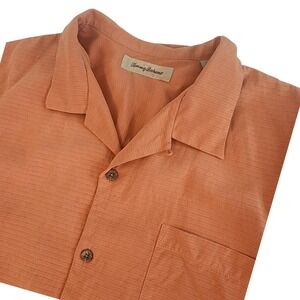 Tommy Bahama Camp Shirt Mens XL Button Down Short Sleeve Orange Casual 100%SILK‎